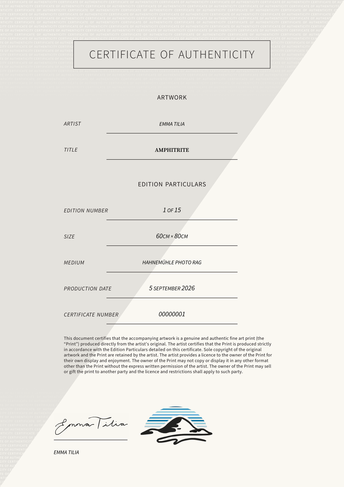 Amphitrite — Certificate of Authenticity